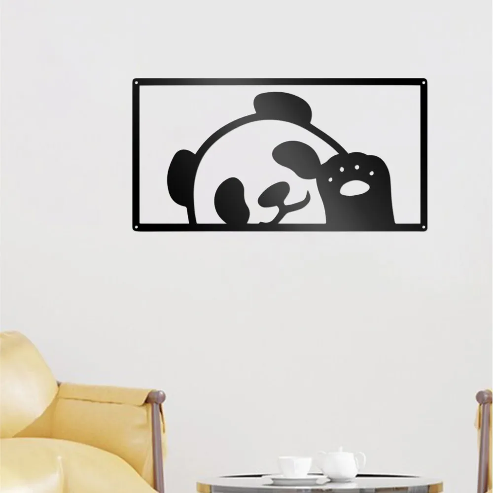 Panda Wall Art Sign Farmhouse Hanging Decor Black Cutout Plaque Home Office Living Room Bedroom Decoration