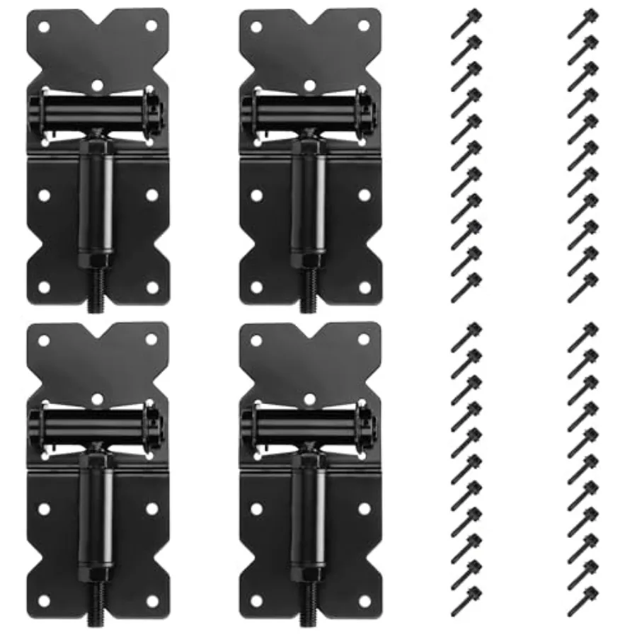

Self Closing Gate Hinges, Gate Hinge Heavy Duty, Shed Door Hinges for Vinyl/Wood Fence/Steal Gate, Self-Tapping Screws and Adju
