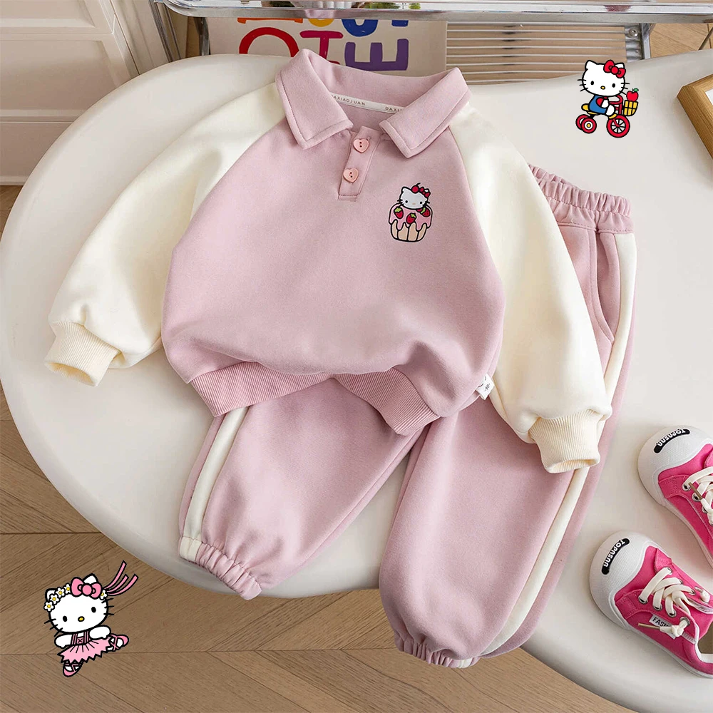 

Hello Kitty мультфильм Kawaii принцесса для девочек весенне-осенний комплект Sanrio аниме милый 2025 новый комфортный модный милый спортивный костюм для отдыха