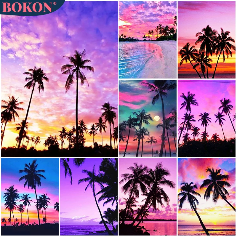 

5D Diamond Painting Colorful Sunset Landscape Diamond Cross Embroidery Beach Coconut Tree DIY Diamond Mosaic Home Decoration