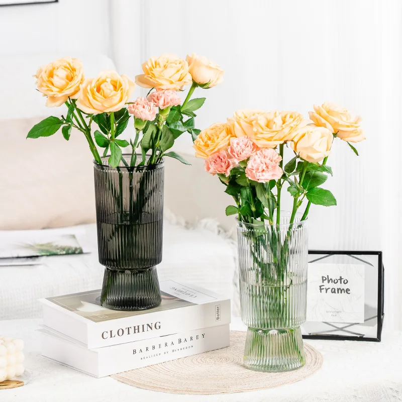 Clear Plastic Flower Vases,Ribbed Fluted Glass-Like Vase,Hydroponic Plant Vase,for Table Centerpieces Home Decor Wedding Decor