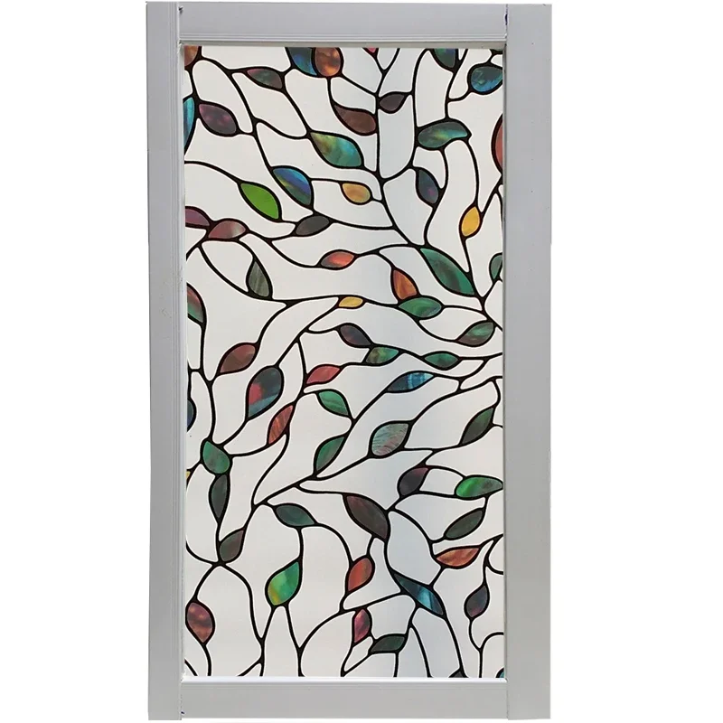 Colorful Leaf Pattern Glass Film Static Cling Vinyl Privacy Protection Sun-Blocking Reusable Removable Tint-Film For Home Office