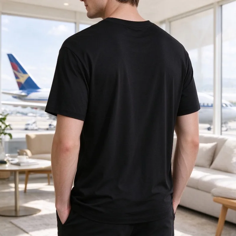 Color Airplane Flight Trails T Shirt Men Aviation Travel Graphic Print Soft Modal Crewneck Tee Fashion Streetwear Casual Top