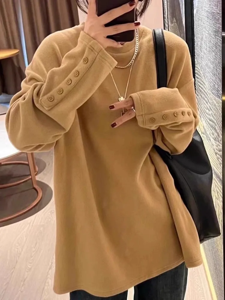 

Утепленные теплые велюровые футболки-пуловеры, повседневные универсальные блузки с коротким рукавом, женская модная рубашка с круглым вырезом