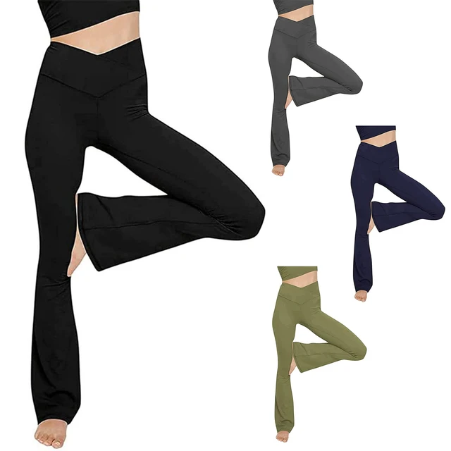 Women Crossover Split Pants Bootcut Yoga Pants High Waisted Full Length Flare Workout Pants Bootleg Leggings With Pockets AliExpress 200000345