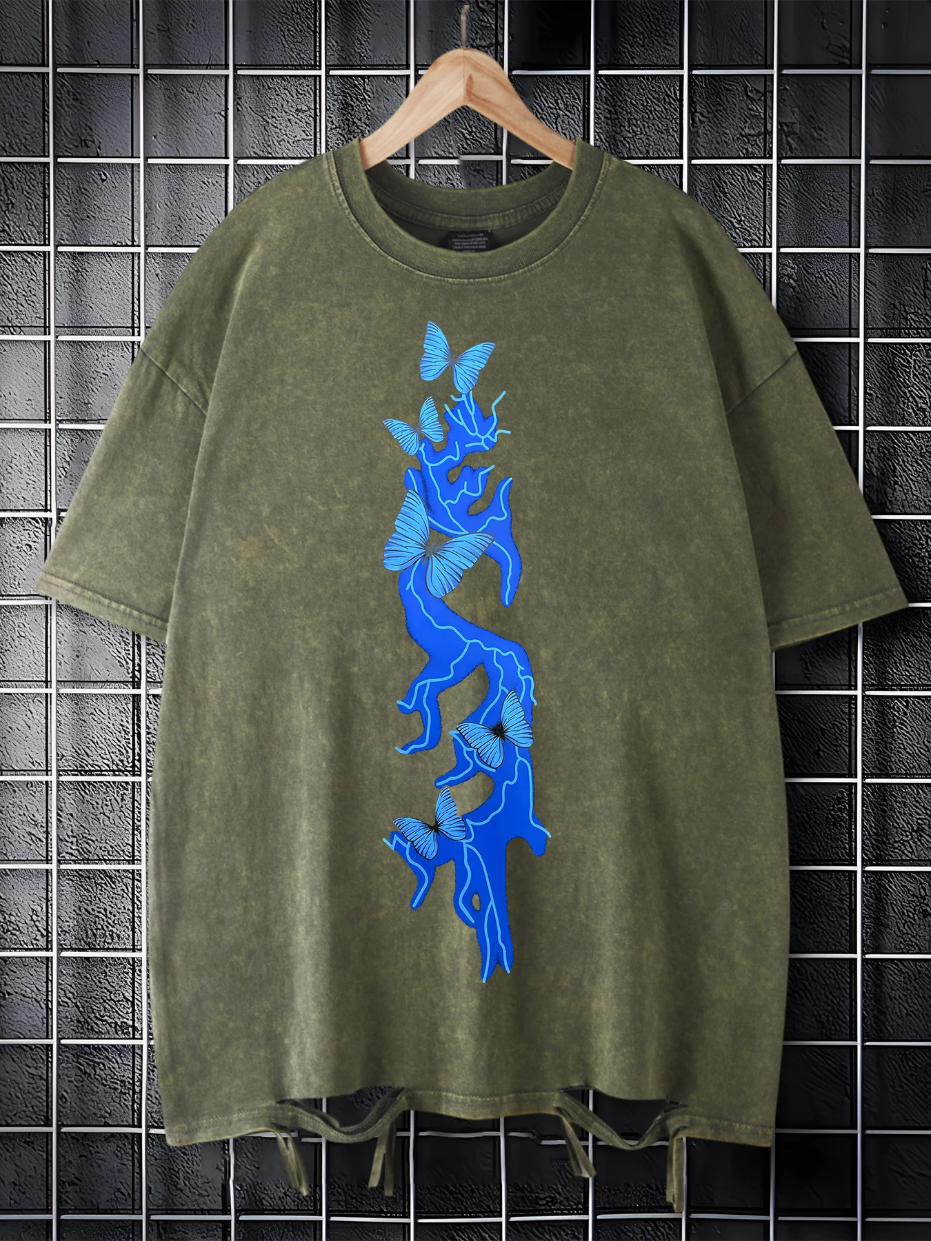 

Персонализированные синие бабочки с промытыми отверстиями, мужская футболка, летние модные футболки, повседневные хлопковые свободные топы унисекс с короткими рукавами