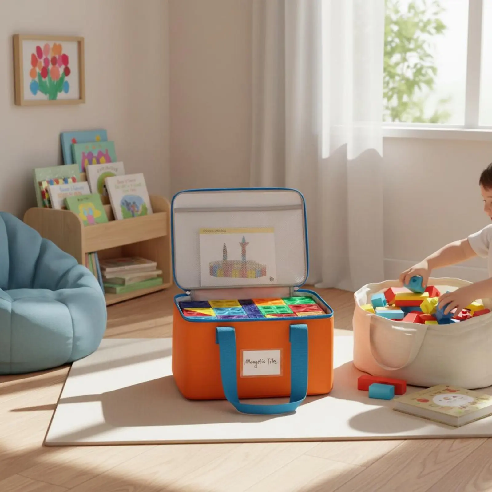 4 Pieces Toy Storage Bag Large Capacity Portable Construction Piece Organizer Zippered Play Bin Space Saving for Playroom view 3