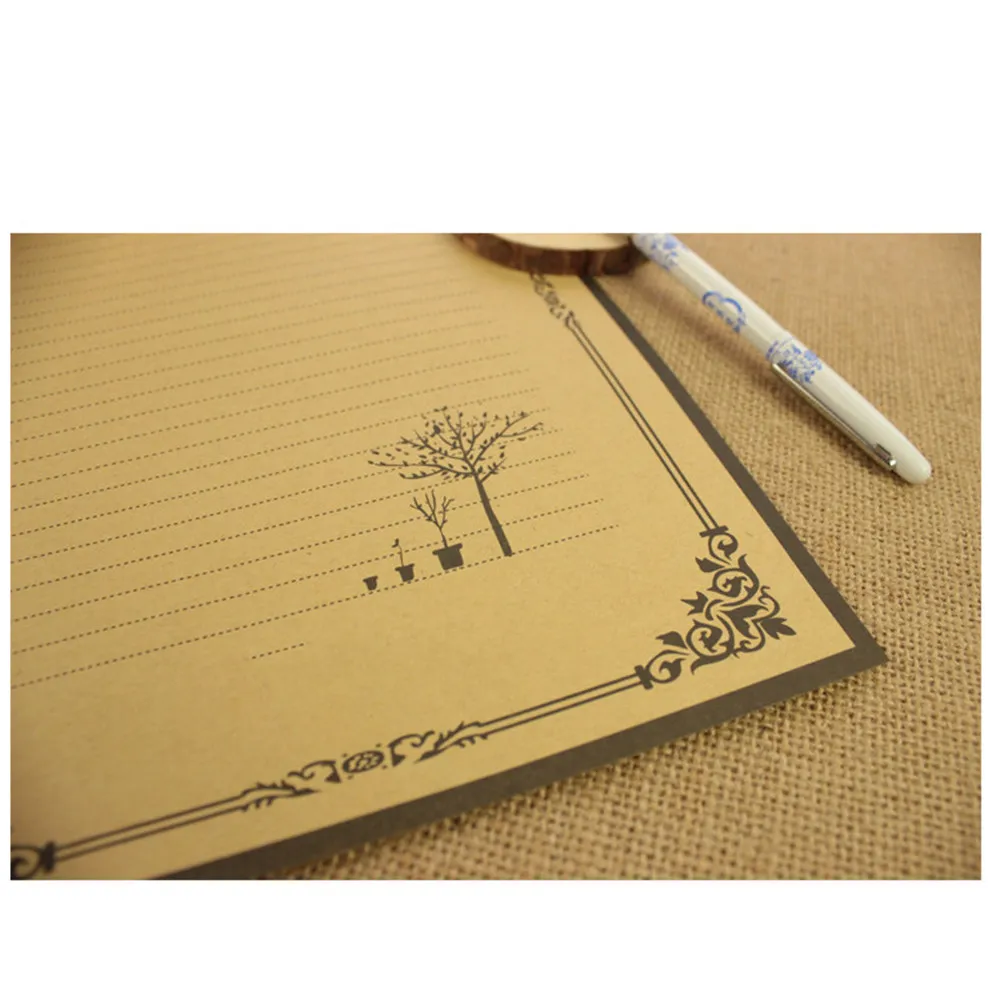 

8Pcs Kraft Writing Paper Set Vintage Letter Stationery 2 Designs 4 Each Note Sheets for Correspondence Gift