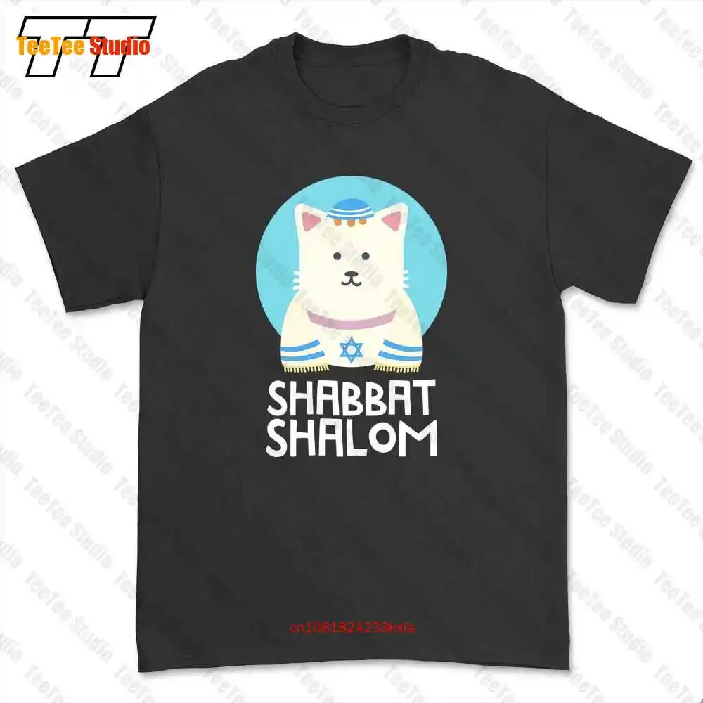 Jewish Shabbat Shalom Cute Cat With Kippah T-shirt Tee XJ9Y