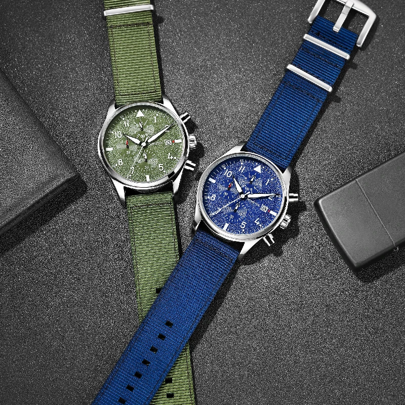 OCHSTIN Men's Chronograph Watch Multifunctional Quartz Military Pilot Style Sports Wristwatch Nylon Strap in Fresh Trendy Colors