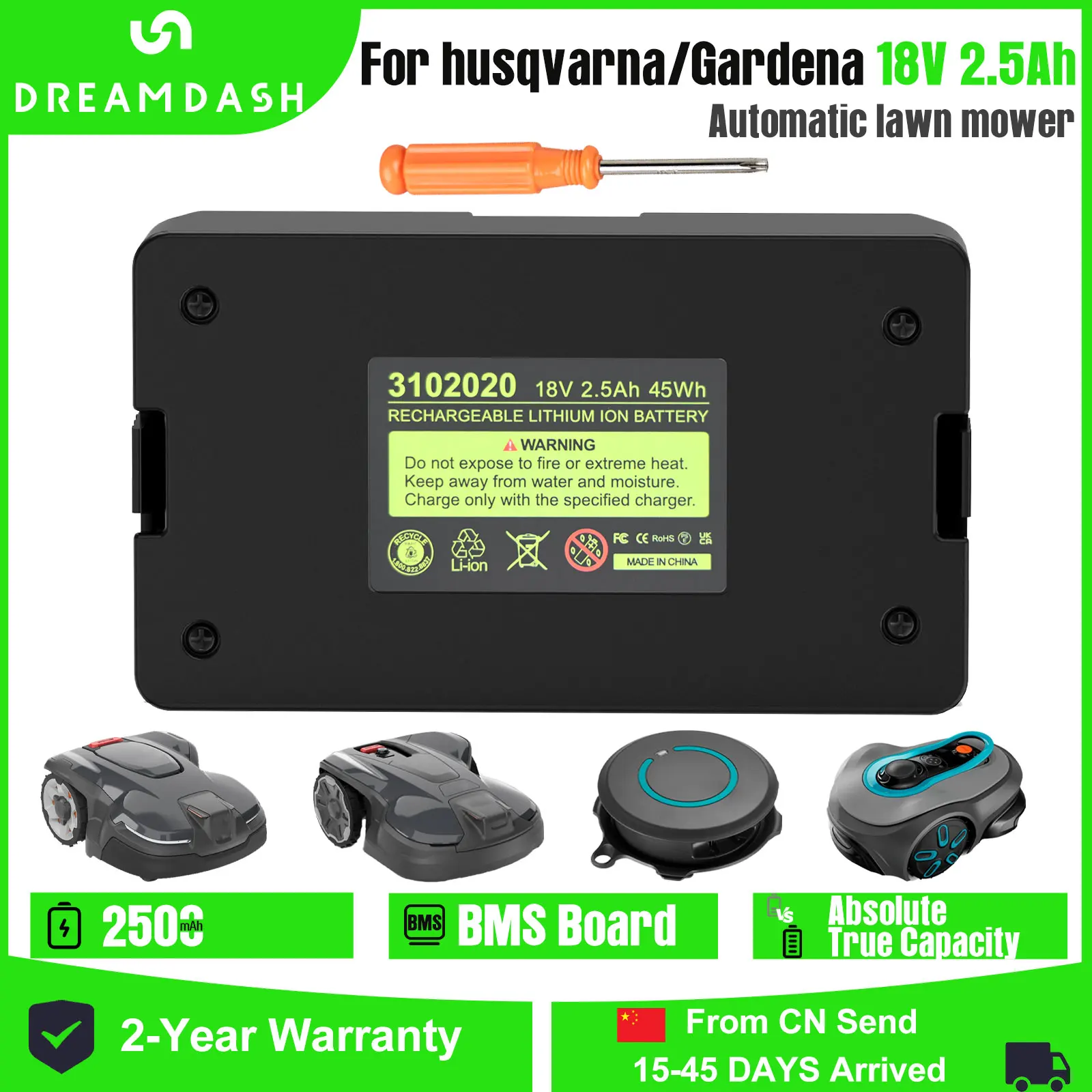 

Dreamdash 2500mAh 18V Li-ion Battery For Husqvarna Automower 115H/305/315X/520 Lawn Mowers For Gardena Sileno Robotic Lawnmowers