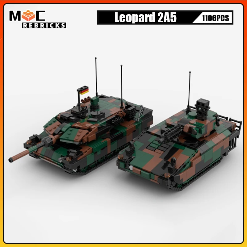 

WW II Military Army Equipment Germany Leopard 2A5 Main Battle Tank Vehicle Building Block Weapons Model Technology Bricks Toys