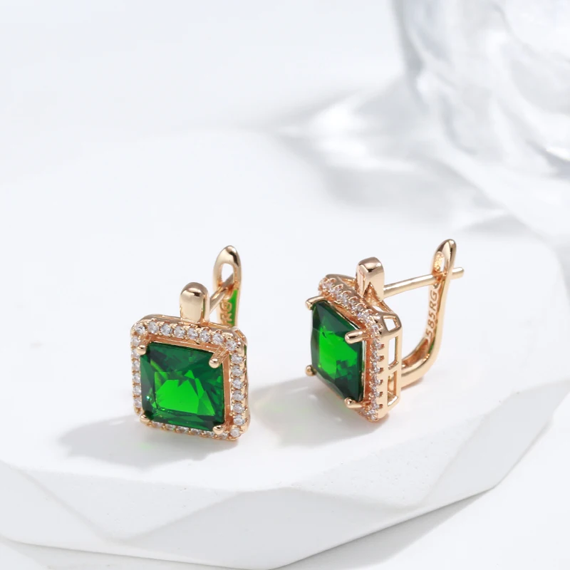 JULYDREAM Claw Inlay Green Zircon Classic Square Women Earrings 585 Gold Color Personality Jewelry Wedding Luxury Accessories