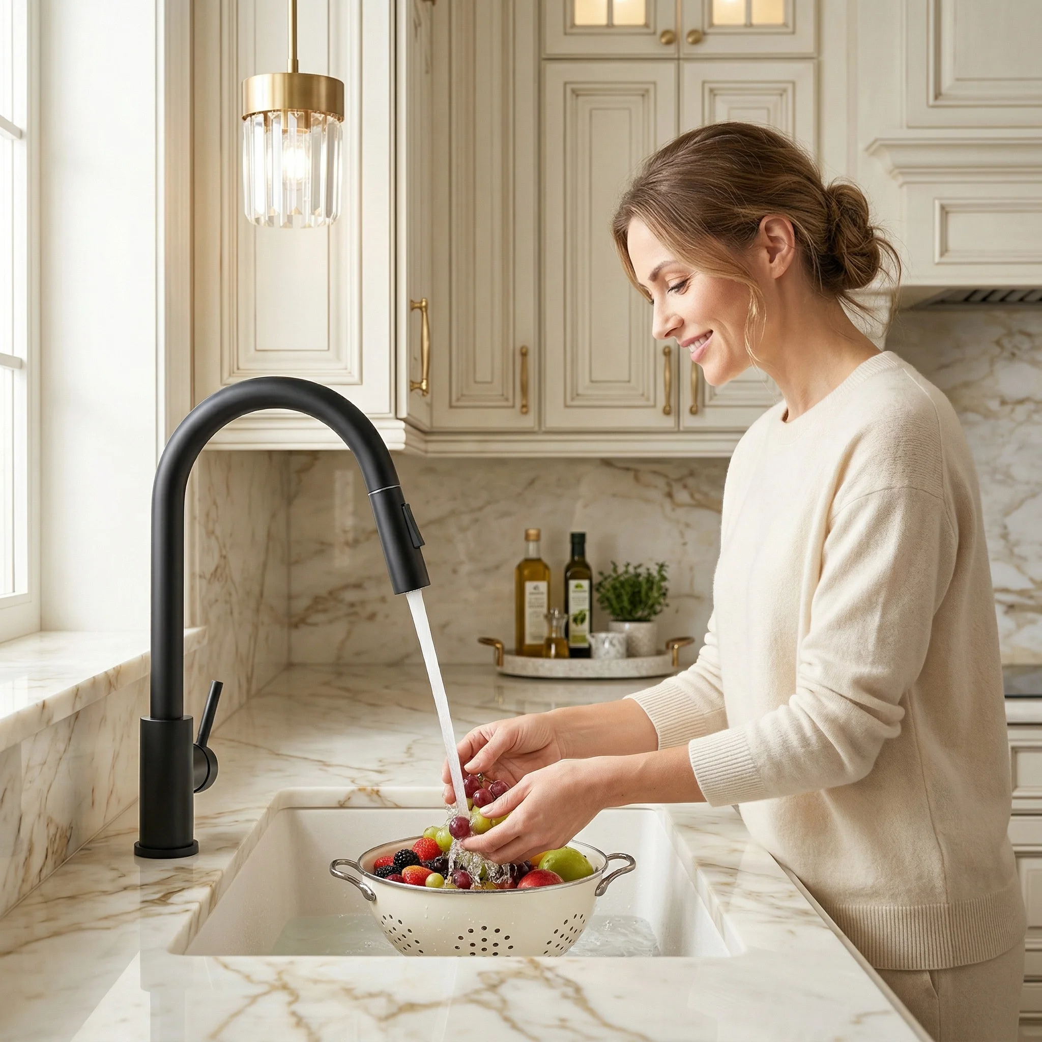 Brushed Stainless Steel Pull-out Kitchen Faucet Single Hole Hot & Cold Water Mixer Tap Pull Down Sprayer for Kitchen Sink