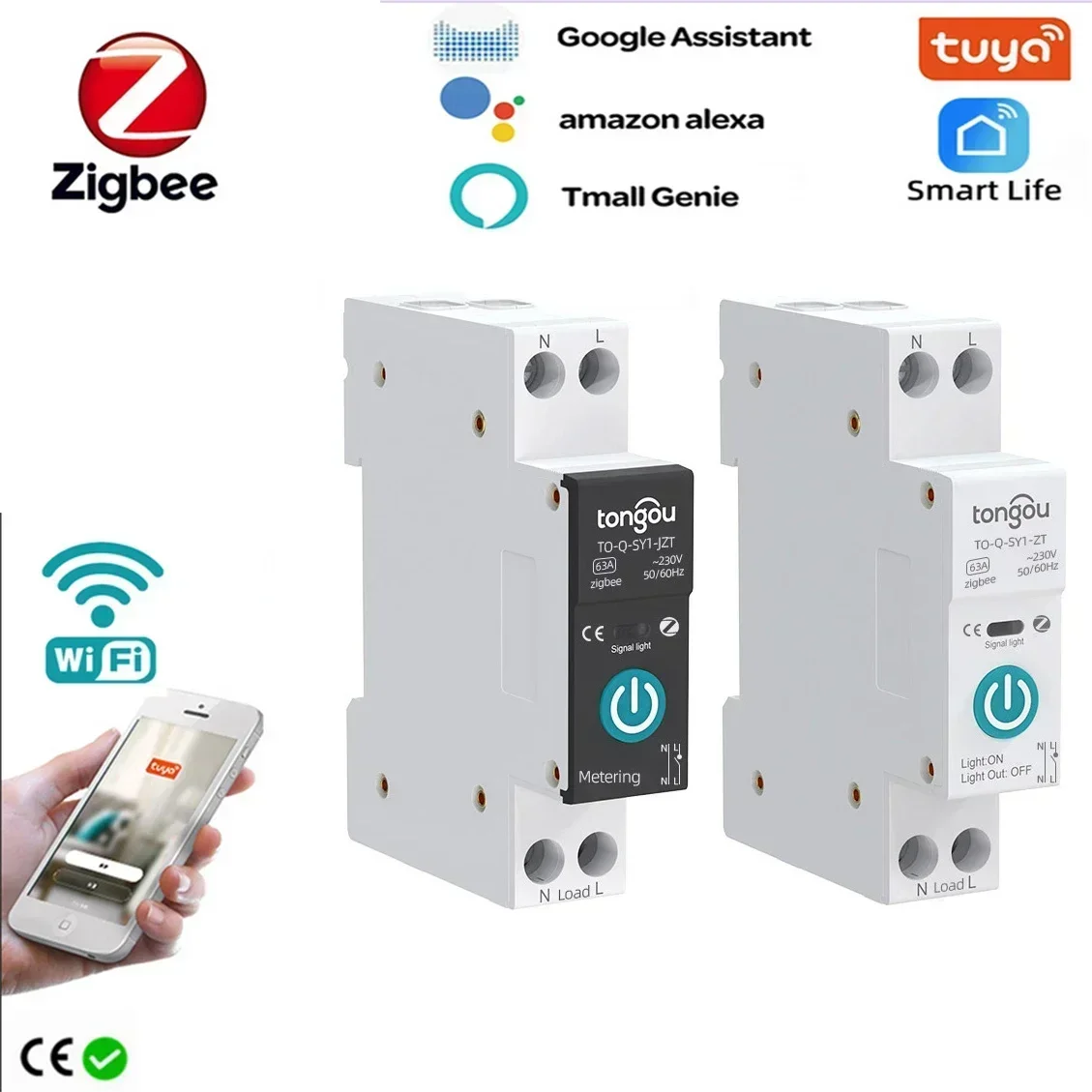 Tuya ZigBee Smart Circuit Breaker With Metering 1P 63A DIN Rail For Smart Home Wireless Remote Control Switch By Smart Life App