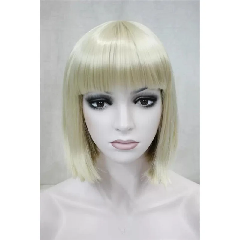 

Women Wig Short Straight Hair Wig Light Golden Female Full Wig+Wig Cap
