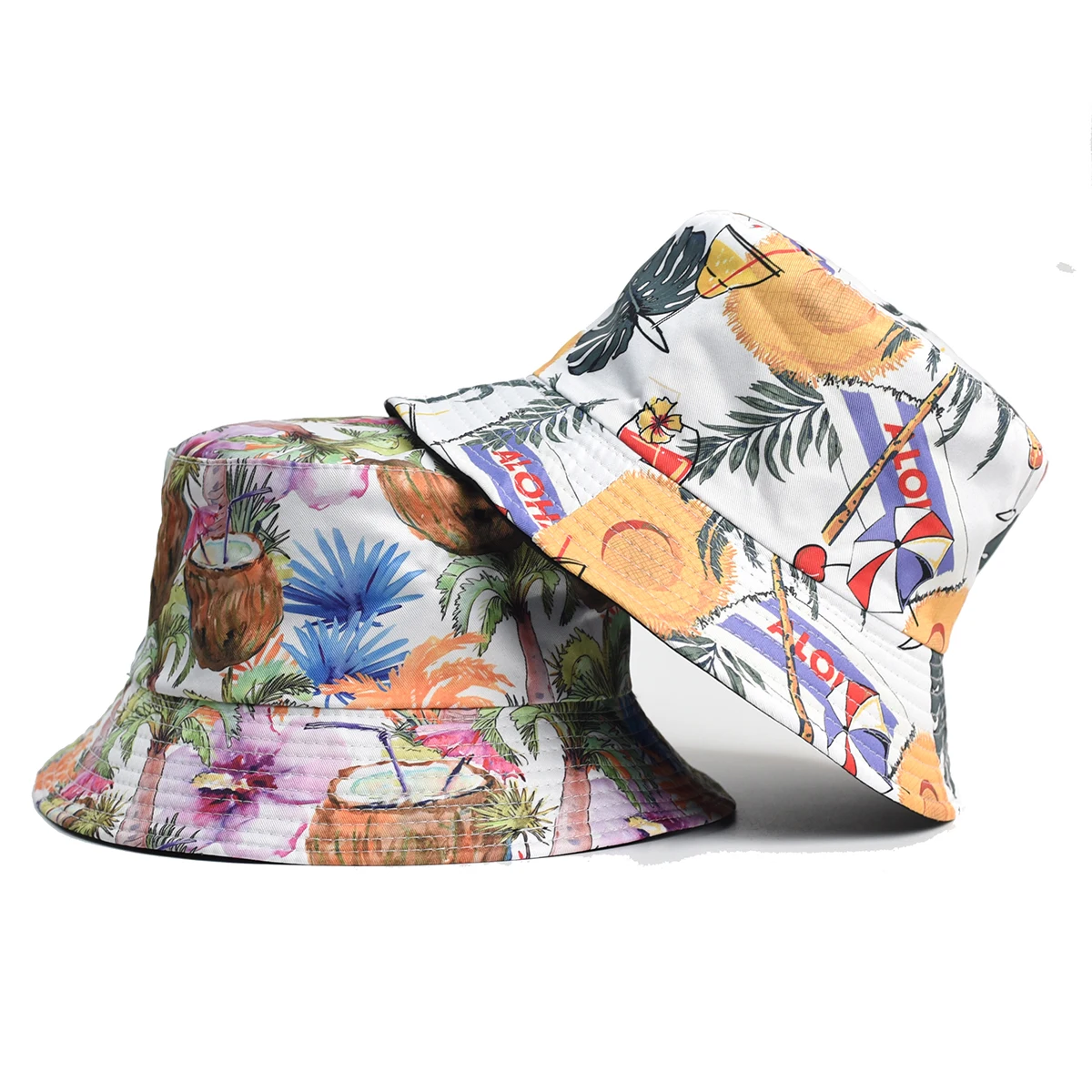 Cartoon Bucket Hat coconut palm Print Panama Fisherman Hats Men Women Unisex Double Sides Hip Hop Creative Summer Gorros Cap