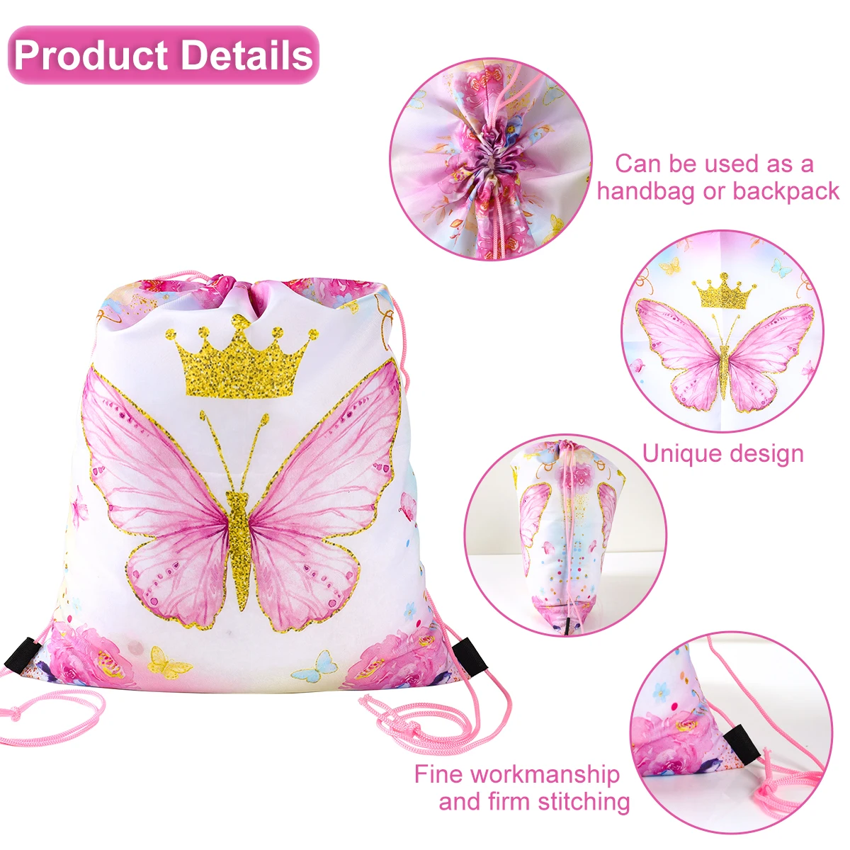 Butterfly Party Favors Drawstring Bags Waterproof Beach Treat Candy Gift Bag for Girls Kids Baby Shower Birthday Party Supplies