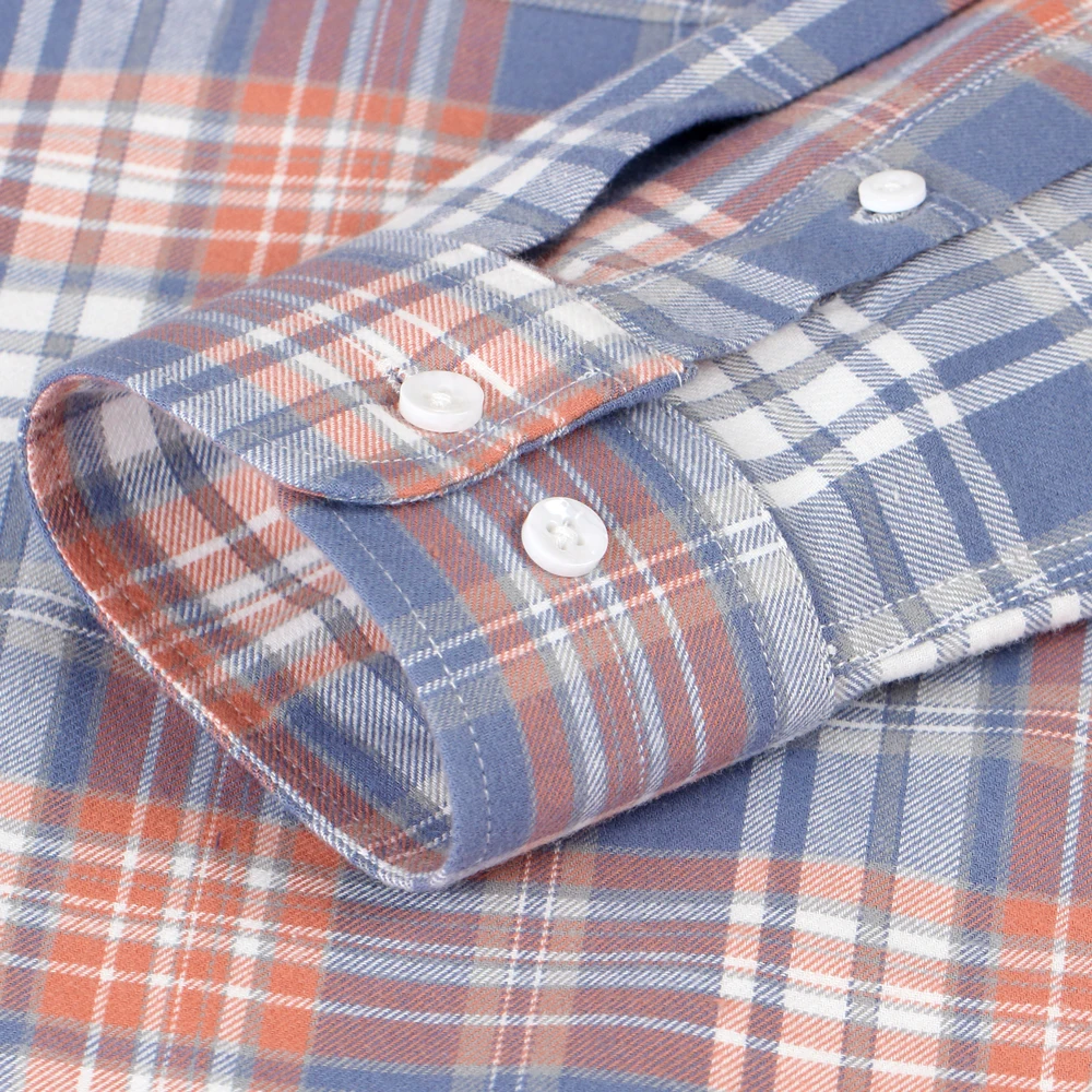 Camisa a cuadros de franela de manga larga para hombre, Camisa de algodón pesado, bolsillo de un solo pecho, camisas de cuadros a cuadros Gingham