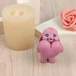 DW0408 PRZY Silicone Candle Mold Soap Molds Animals 3D A Little Rabbit Holding Love Moulds Wedding Birthday Valentine's Day Clay