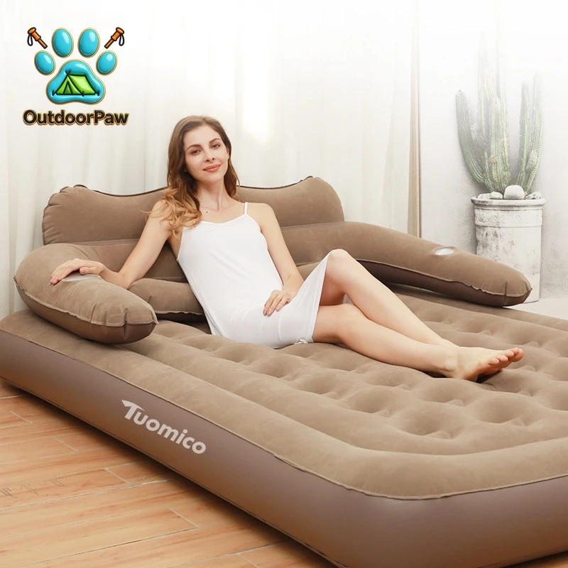 2 Persons Inflatable Mattress Indoor Outdoor Air Cushion 48cm High Bed Camping Folding Home Lazy Laying Soft Skin-friendly