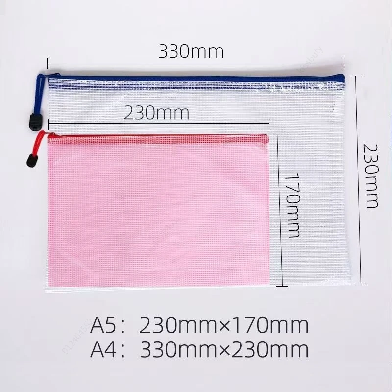 5PCS Stationery Storage Folder File Mesh Zipper Pouch A4/A5/A6 Document Bag Zip File Folders School Office Supplies