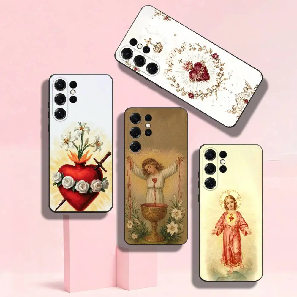 Virgin Mary Jesus Heart Phone Case For Samsung S22,S24,S20,S25,S23,S30,S21,Ultra,Plus,Silky Touch Protective Shockproof Case