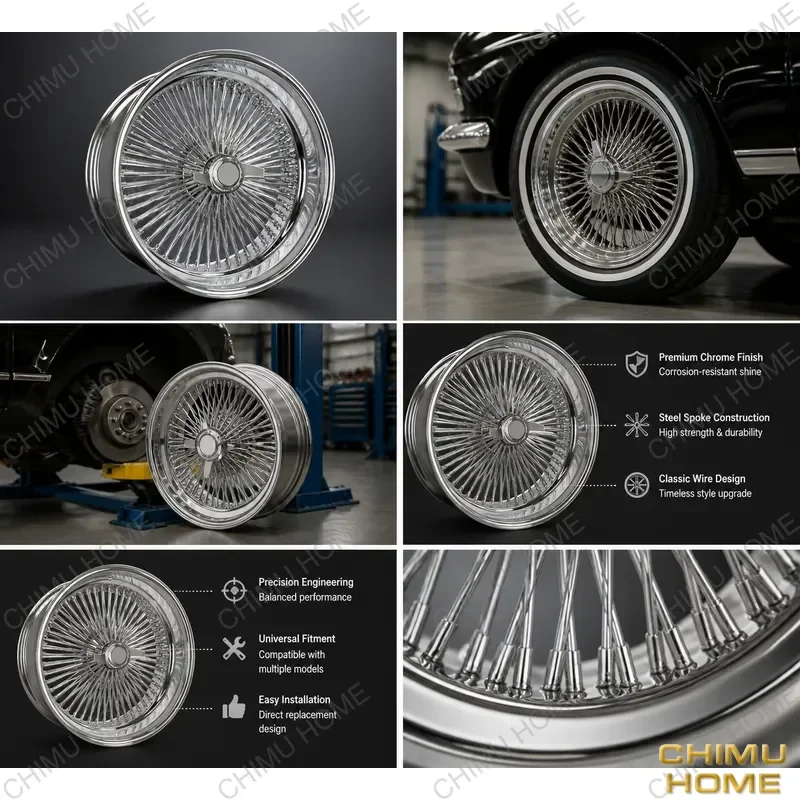 【CHIMU HOME】 Silver Chrome Deep Concave Straight Lace Spokes Steel Wire for Classic Car for Custom 15 16 17 18 20 22 Inch 72