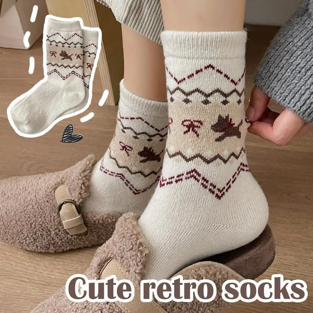 Outono inverno retro cão meias arco dos desenhos animados bonito meias médias moda versátil meias femininas