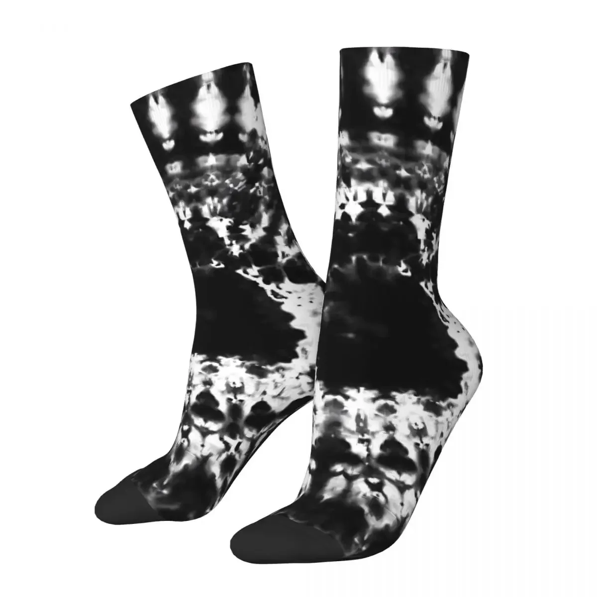 Black Tie Dye Print Stockings White  Graphic Vintage Socks Autumn Non Skid  Female Outdoor Breathable 