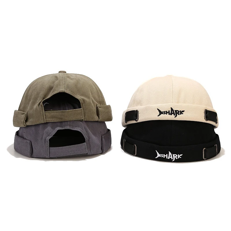 Bocca Embroidery Docker Cap Without Visor Shark Letter Brimless Caps Beanies Dome Adjustable Skullcap Solid Color Fashion Hat