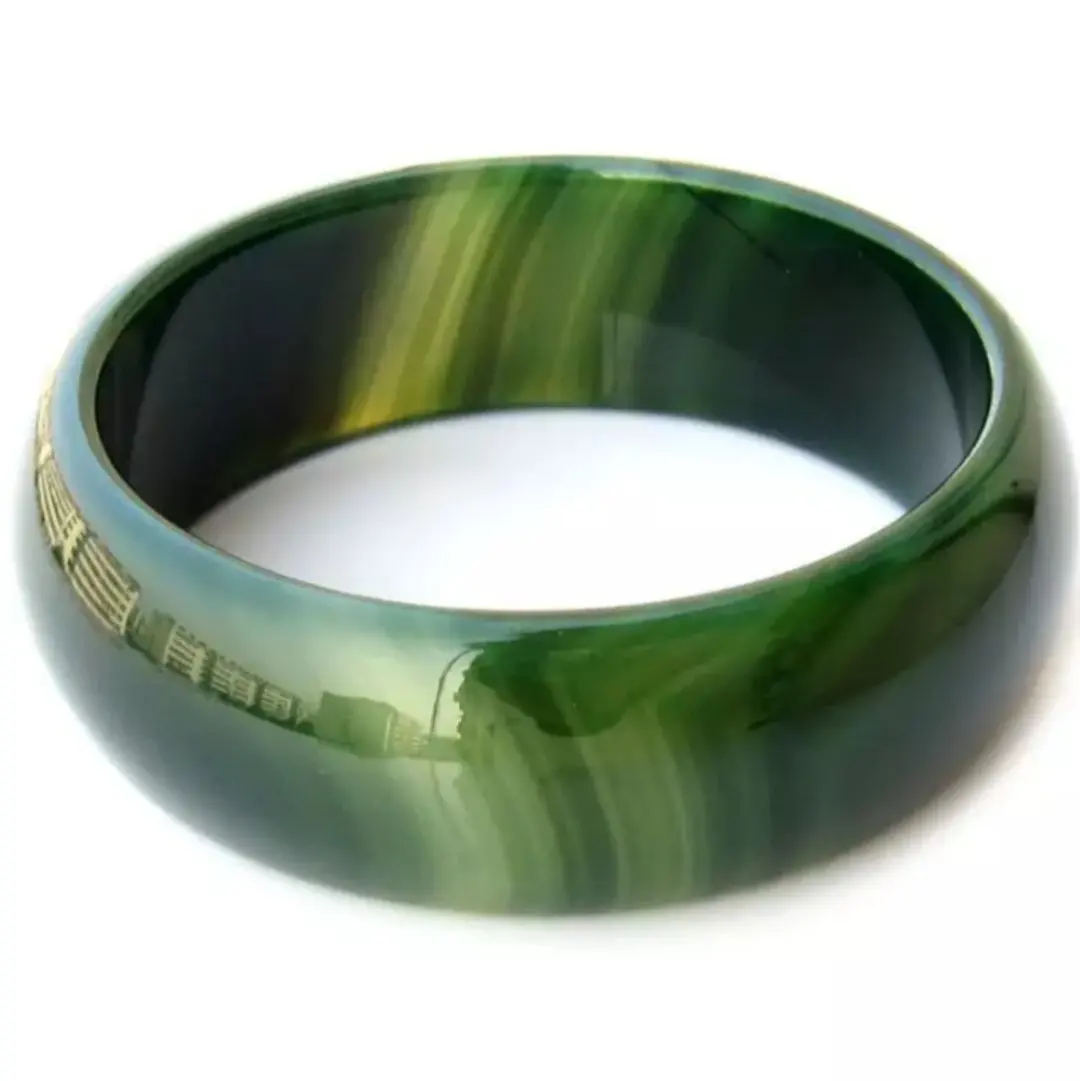 

Boutique Silky Green Agate Widened Bracelet Jewelry Real Jade HandRing Natural Chalcedony Unisex Bangle Fine Gift Accessories