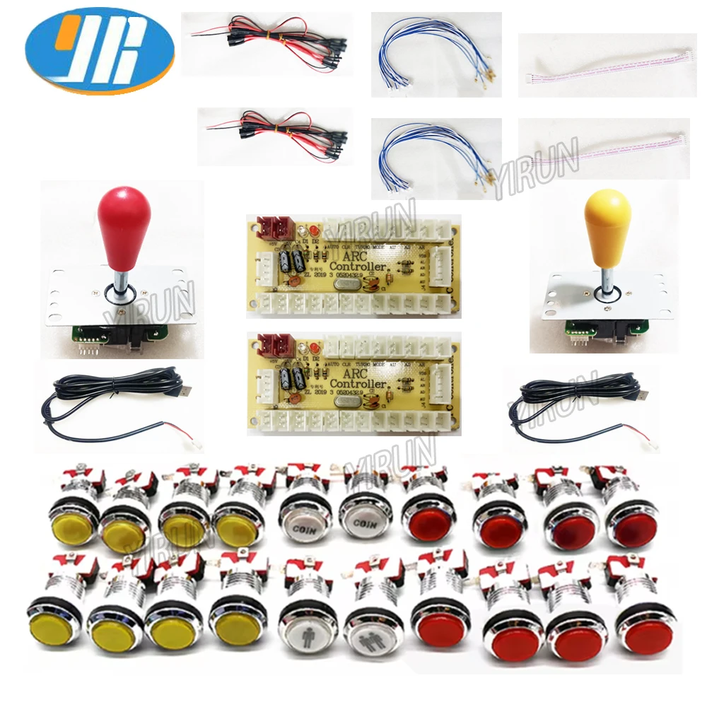 Zero Delay 2 Player Arcade Cabinet DIY Kit SANWA Style LED Chrome Push Buttons Plastic Joystick Compatible USB PC