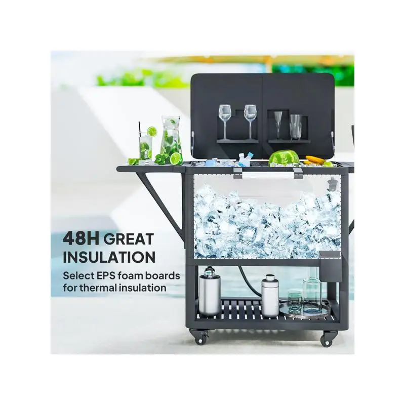 عربة معزولة محمولة للمشروبات والبقالة، مثالية للمناسبات الخارجية والنزهات، سهلة المناورة وخفيفة الوزن