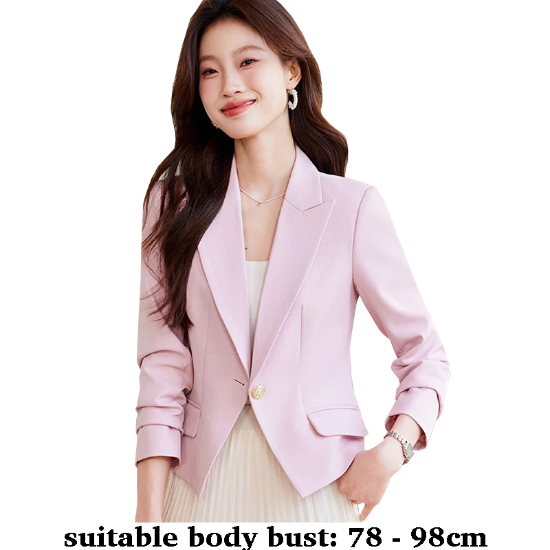 

High quality women short blazer turn down collar one button slim jacket autumn spring 2025 elegant office clothes pink black