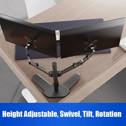 Dual Monitor Stand and Adjustable Arms, Mounts 2 Screens up to 27 inch Load 8kg Each with Swivel, Tilt, VESA 75x75 100x100mm