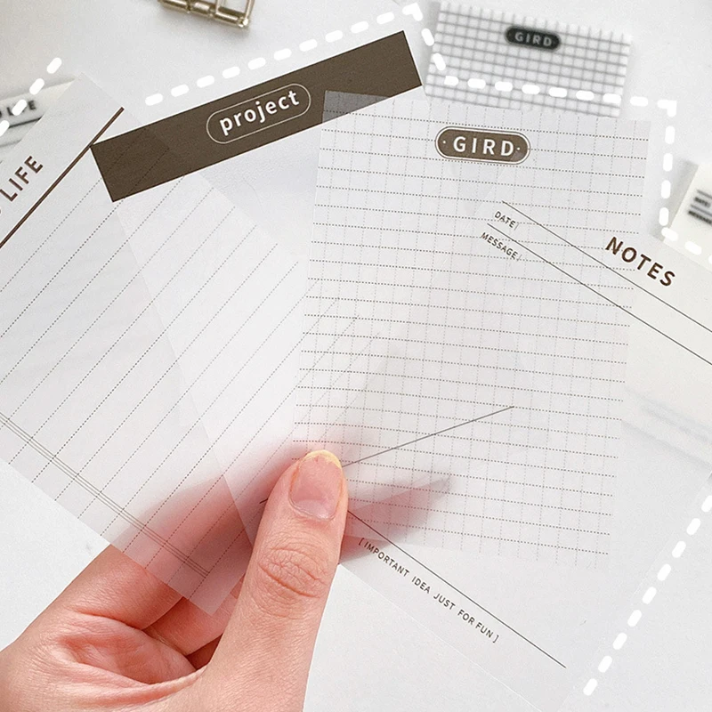 50 Sheets Transparent Grid Record Sticky Notes Waterproof Self-Adhesive Translucent Multi-function Sticky Note Pads for Books