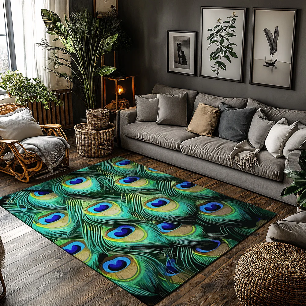 Peacock Pattern Area Rug Washable Non Slip Floor Mat Home Decor Living Room Bedroom Carpet Artistic Design Modern Style Runner
