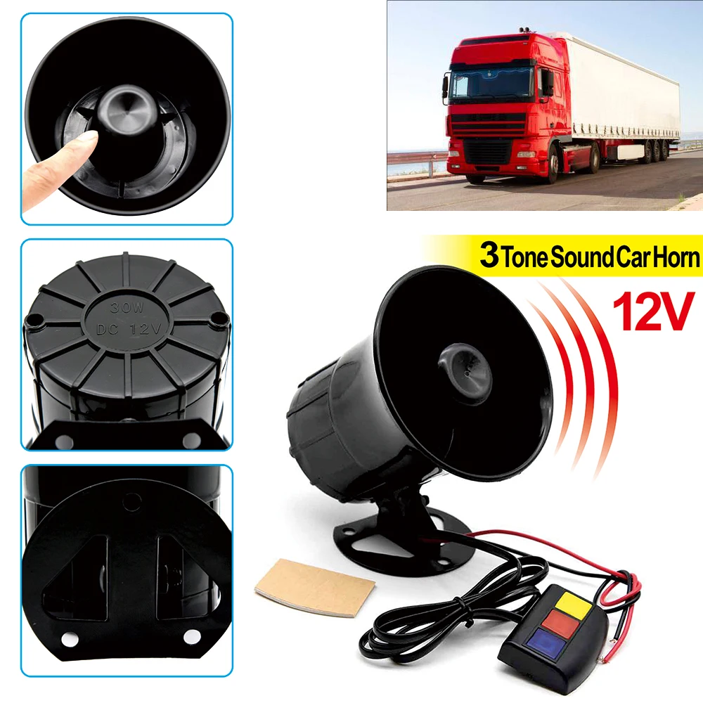 12V 20W 3 Tone Voice Super Loud Horns 115db Motorcycle Police Sound Horn Universal Waterproof Electric Alarm Loudspeaker Kit 1pc