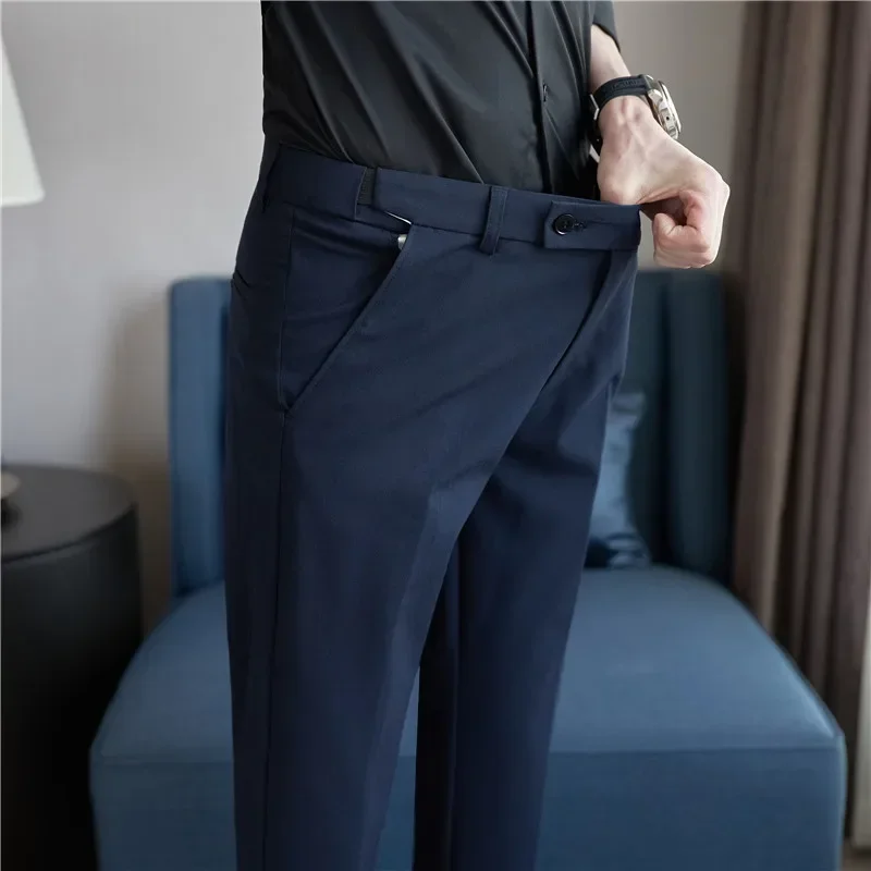 Men Suit Pant Plus Size 40 38 2024 Autumn Solid Elastic Waist Dress Pants Men Slim Business Office Social Ankle Length Trousers