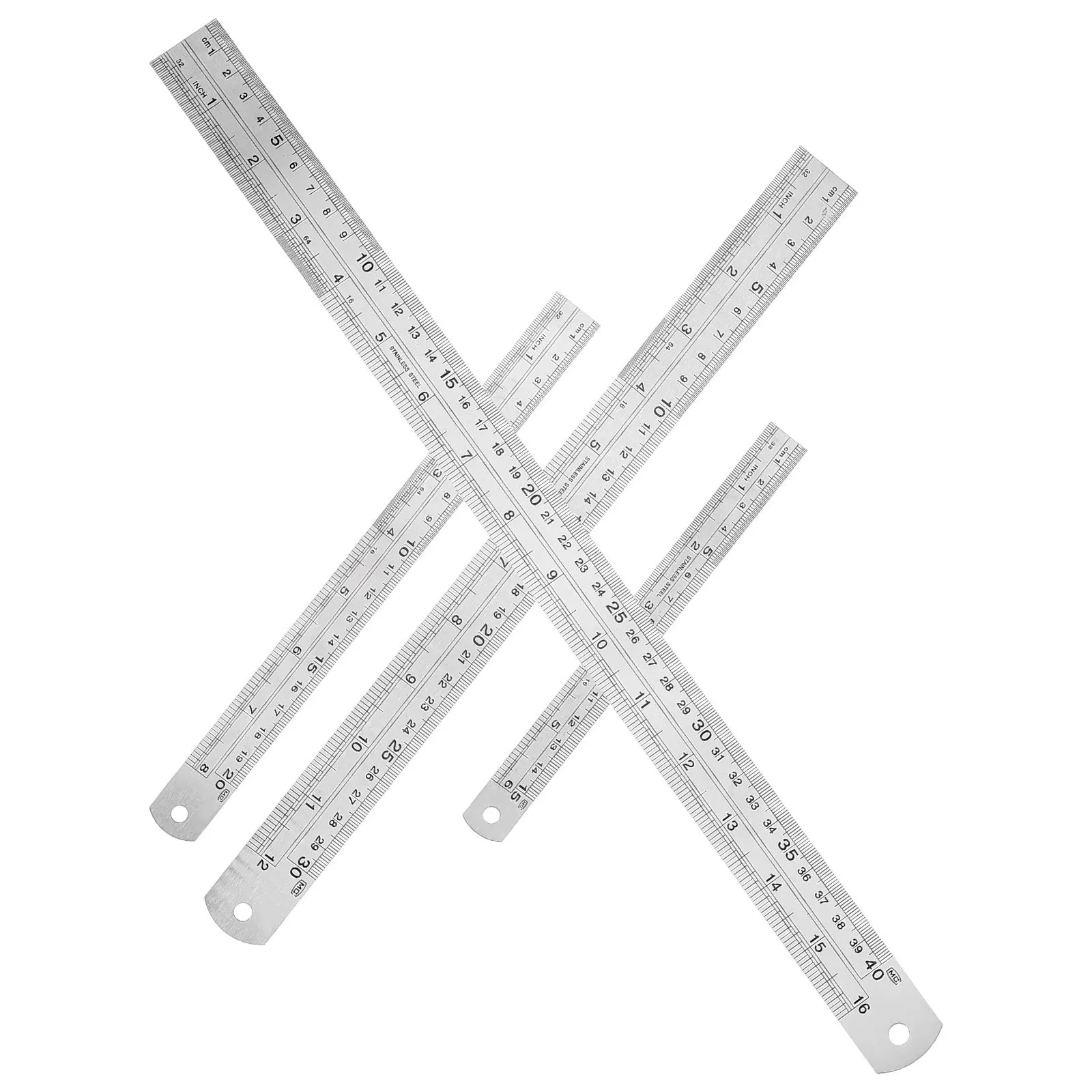 Juego de reglas de acero inoxidable, 4 Uds., 15/20/30/40Cm, borde recto de precisión de doble cara Imperial métrico grueso para ingeniería