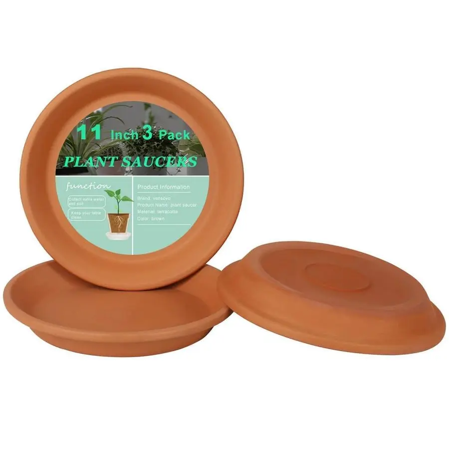 

Набор из 3-х круглых поддонов для цветочных горшков из терракоты, 11 дюймов, для комнатных и уличных растений, большие глиняные подставки, идеально подходят для