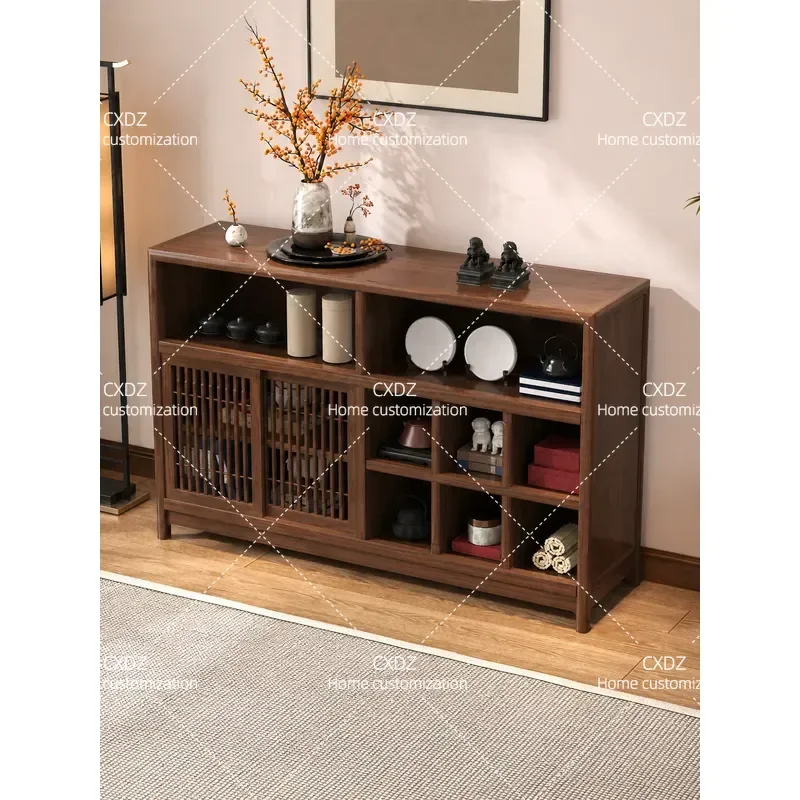 Black Walnut Solid Wood Dining Side Cabinet Restaurant Storage Cupboard New Chinese Style Tea Cabinet Home Furniture