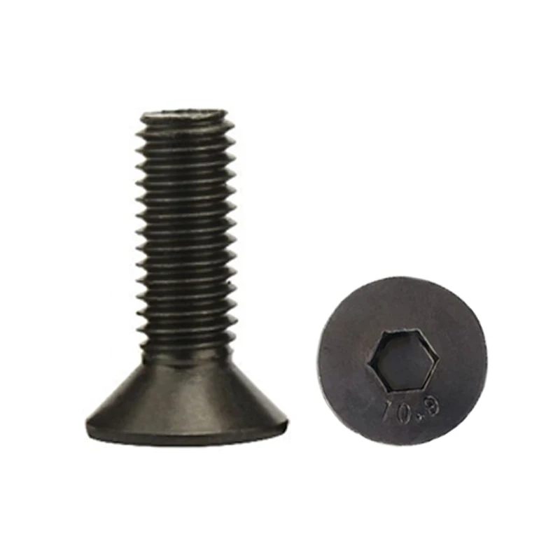 Perno Allen avellanado plano de cabeza hexagonal, tornillo de acero al carbono 10,9, grado negro, M1.6, M2, M2.5, M3, M4, M5, M6, M8, 3-80mm