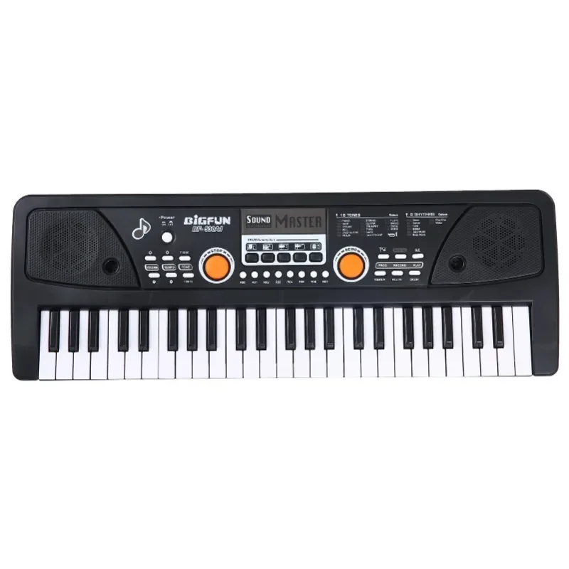 Piano elétrico USB e microfone, teclado musical digital, 16 tons, 8 ritmos, 6 músicas demo, presentes para crianças, 49 teclas