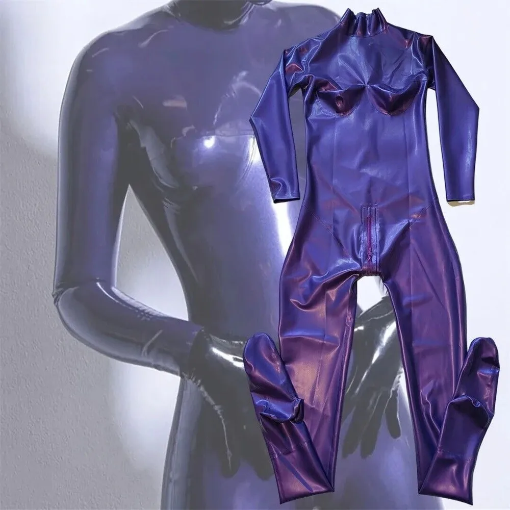 

Latex Rubber Fetish Bodysuit 3D Chest with Socks Catsuit Back Zipper Handmade