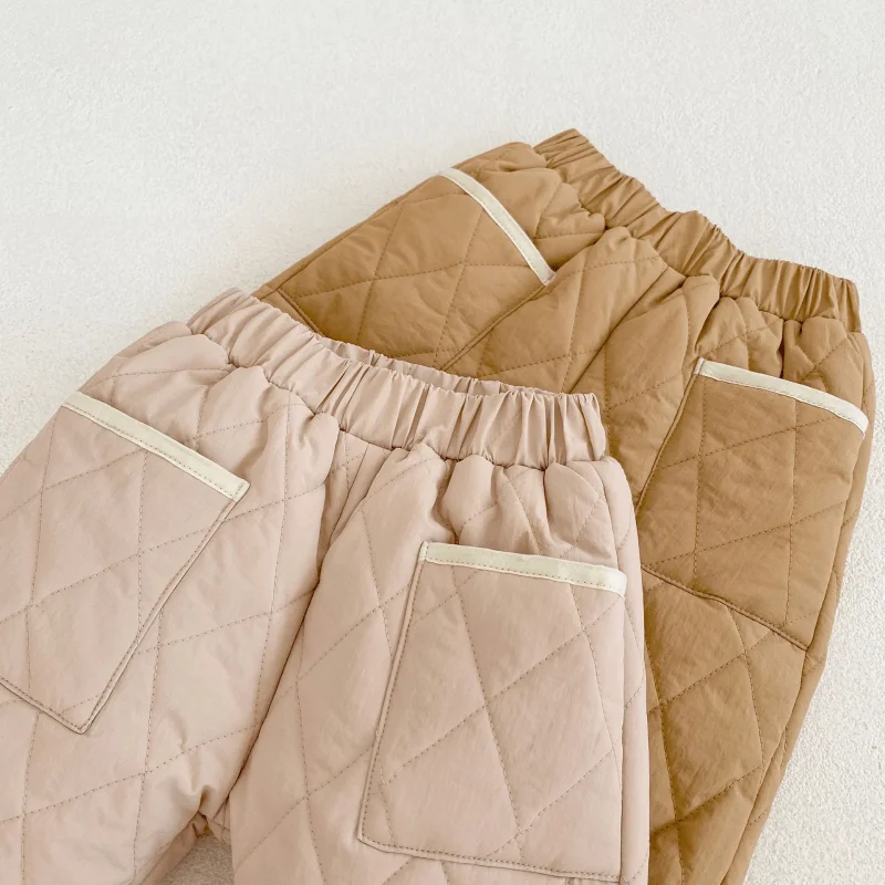 Calça acolchoada de algodão para bebê recém-nascido, criança pequena cintura média, roupas casuais de fundo grosso quente, menino e menina, 3m a 2y