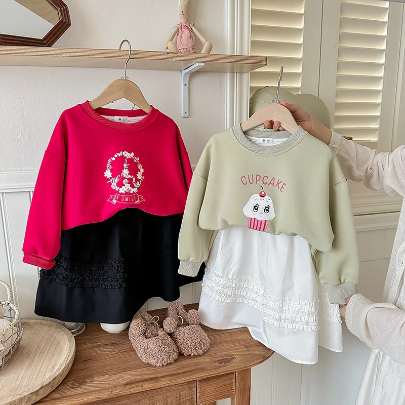 

Baby Girl Autumn Clothing Sets For Children'S Costume Fashion Winter Long-Sleeved Sweater+Half-Top Skirt 2pcs Suit Kids Outfit