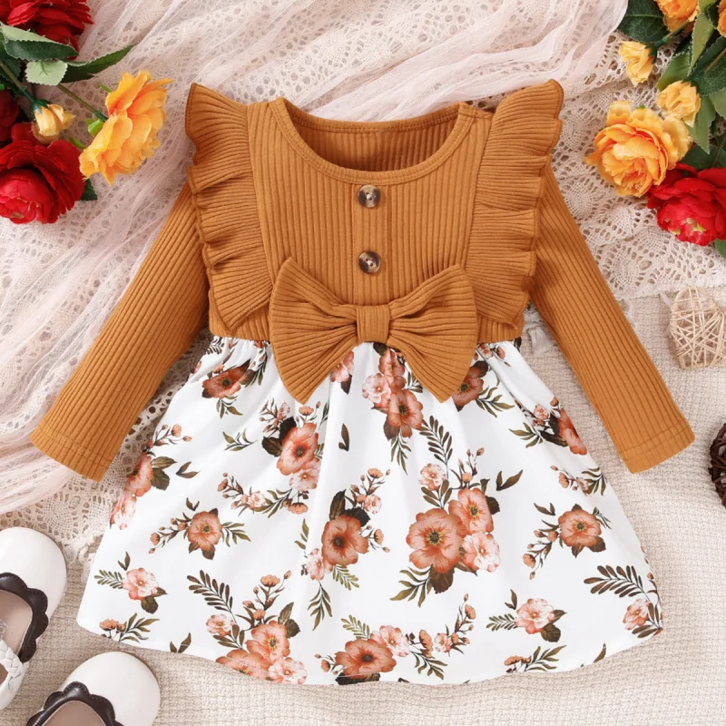 

Spring and Autumn New Children's Clothing Printed Baby Girls Long Sleeve Dress Children's Dress