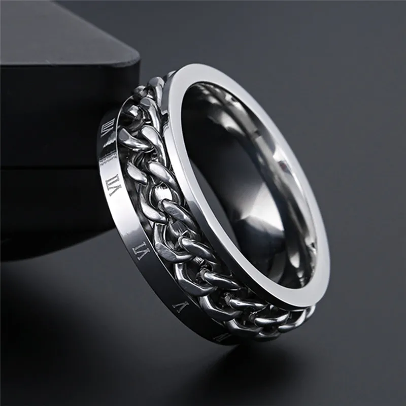 Unisex Gold Color Roman Numerals Spinner Chain Ring